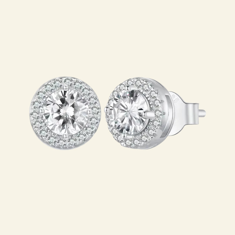 925 Sterling Silver Halo CZ Heart Stud Earrings Hypoallergenic round Earrings Set Classic Engagement Jewelry for Couples
