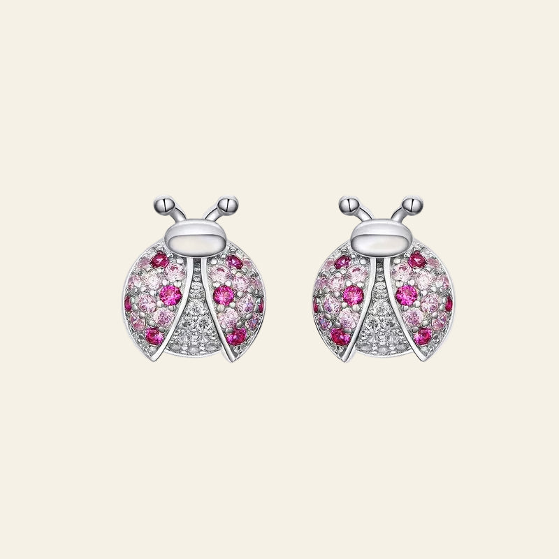Pink Romantic Laybug Stud Earrings for Women 925 Sterling Silver Tiny Earrings for Girl Gfits Original Design SCE715