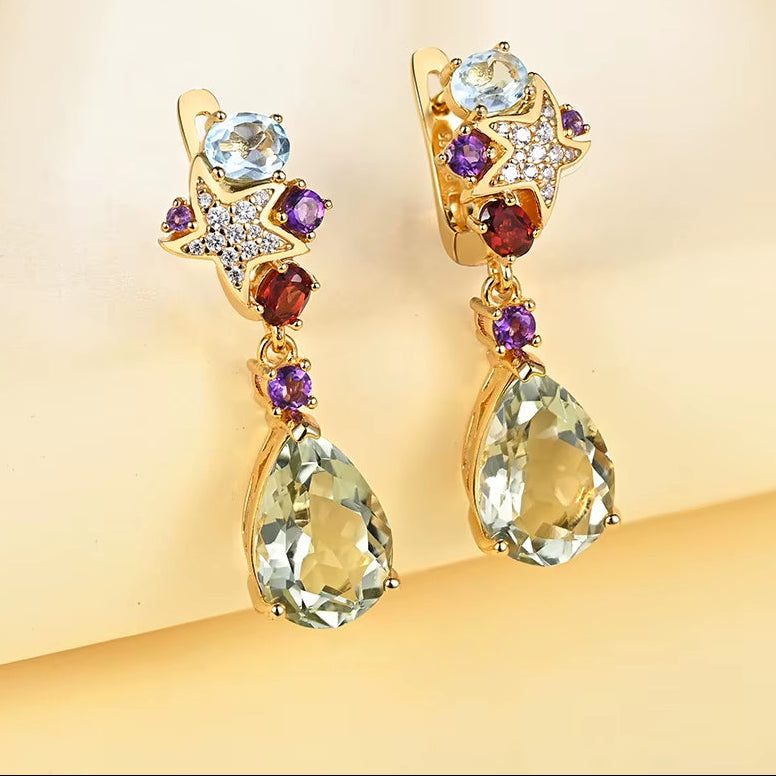 Luxury Drop Earrings Starfish Natural Green Amethyst Gemstone Fancy Silver for Women Wedding & Festival Fine Jewelry Gift TBJ