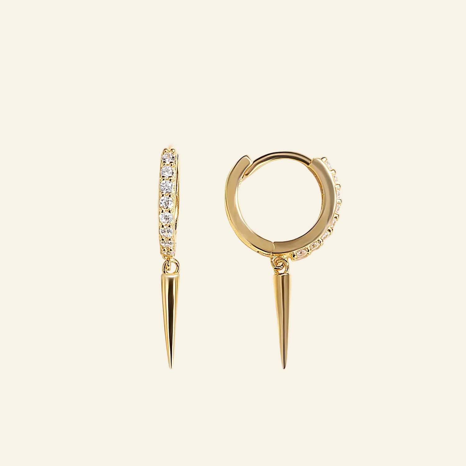 925 Sterling Silver Long Spike Cone Charm Dangle Earrings for Women Crimped White Zircons Set Circle Huggie Earrings Jewel