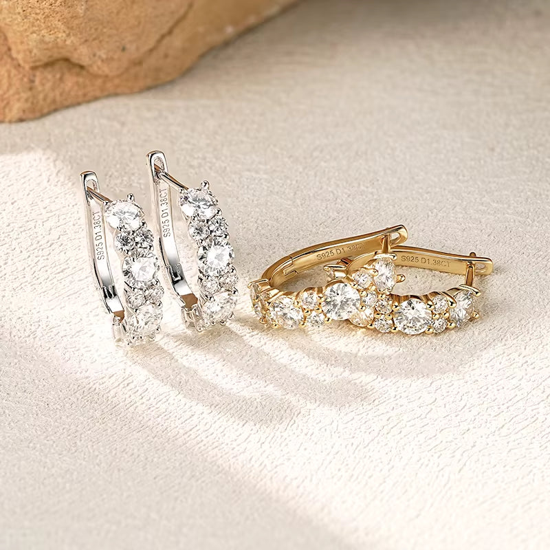 Sparking VVS1 Moissanite Earrings S925 Silver U Shape Hoop Earrings for Women Hot Sale Wedding Jewelry Certified 2.76CTTW.