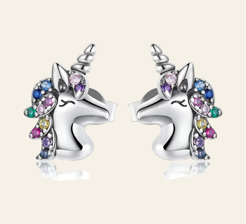 925 Sterling Silver Colorful Horse Stud Earrings Rainbow Animal Unicorn Earrings for Women Fashion Silver Jewelry CTE496