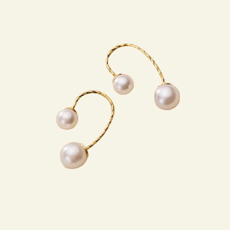 Real 925 Sterling Silver Minimalist Pearl Line Studs Earrings for Women Party Wedding Fine Hoop Jewelry Accessories Gift