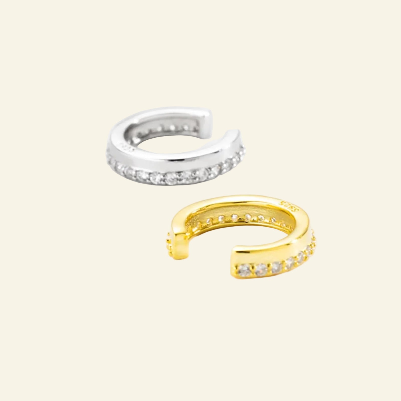 925 Sterling Silver 2023 Gold C Clear Zircon CZ Earcuff No Piercing Piercing Ear Cuff Earring Circle Women Luxury