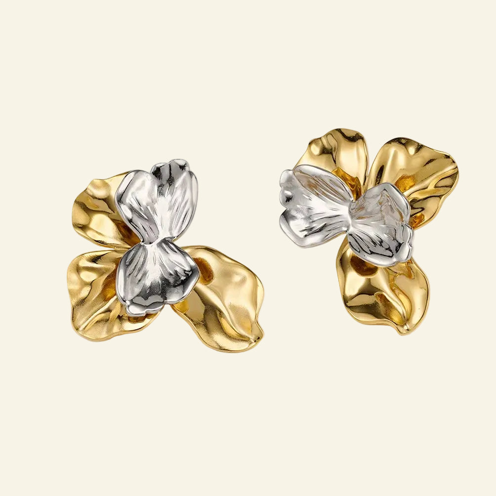 Aretes De Mujer Two Tone Flower Stud Earrings for Women'S Stainless Steel 18K Gold Plated Fashion Dating E251745