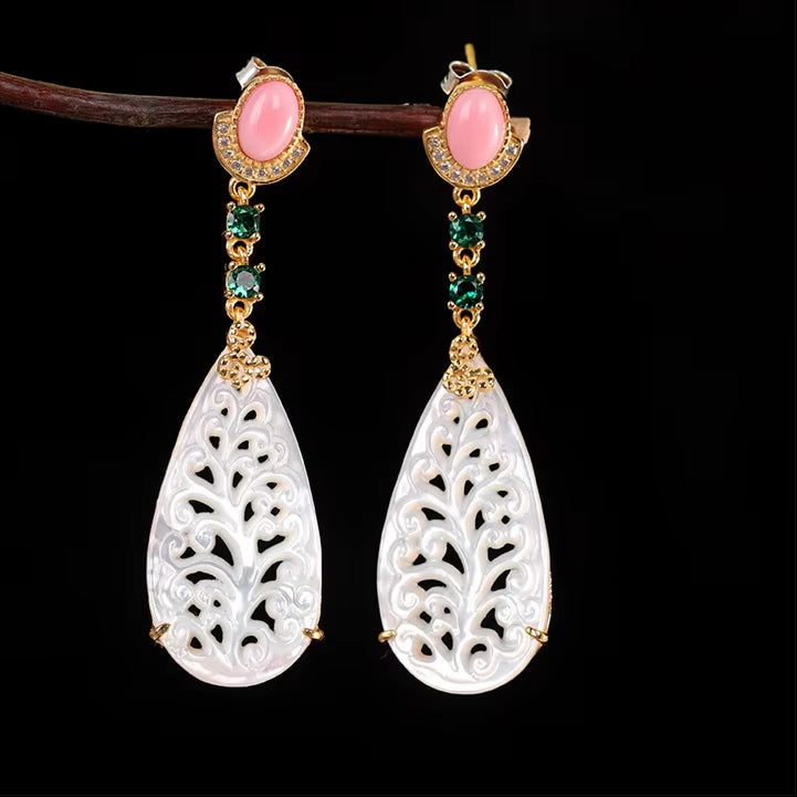 Mother of Pearl S925 Silver Zircon Water Drop Earrings for Women Pink Shell Vintage Luxury Dangle Earring 2023 New Gift