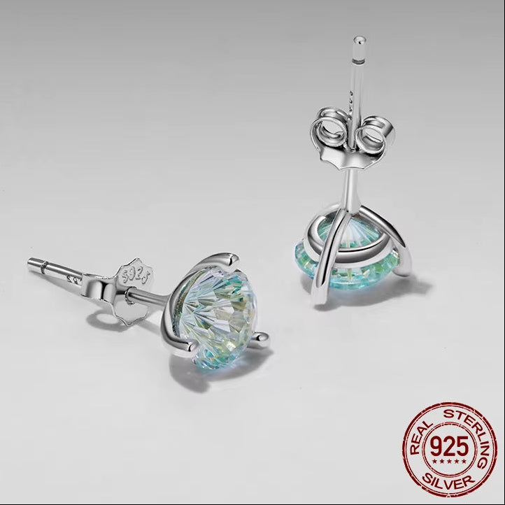 925 Sterling Silver Astrophyllite Stud Earrings CZ White Gold for Women Girl Engagement Wedding Party Fine Jewelry Gift