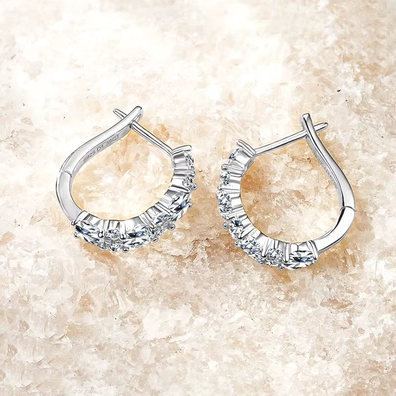 Sparking VVS1 Moissanite Earrings S925 Silver U Shape Hoop Earrings for Women Hot Sale Wedding Jewelry Certified 2.76CTTW.