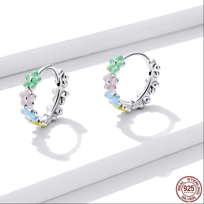 2021 New Pop Sweet Flowers Earrings for Girl Genuine 925 Sterling Silver Earrings Trendy Valentine'S Day Jewelry Gift