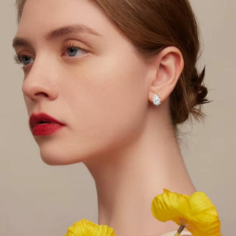 925 Sterling Silver Water-Drop Zircon Ear Buckles for Women Luxury U-Shaped Earrings Wedding Gift Fine Jewelry BSE670