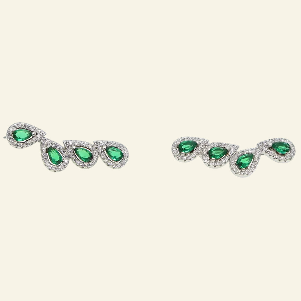 Bling Green Cz Stone Paved Teardrop Cubic Zirconia Long Climber Earrings for Women Romantic Fashion Luxury Women Jewelry