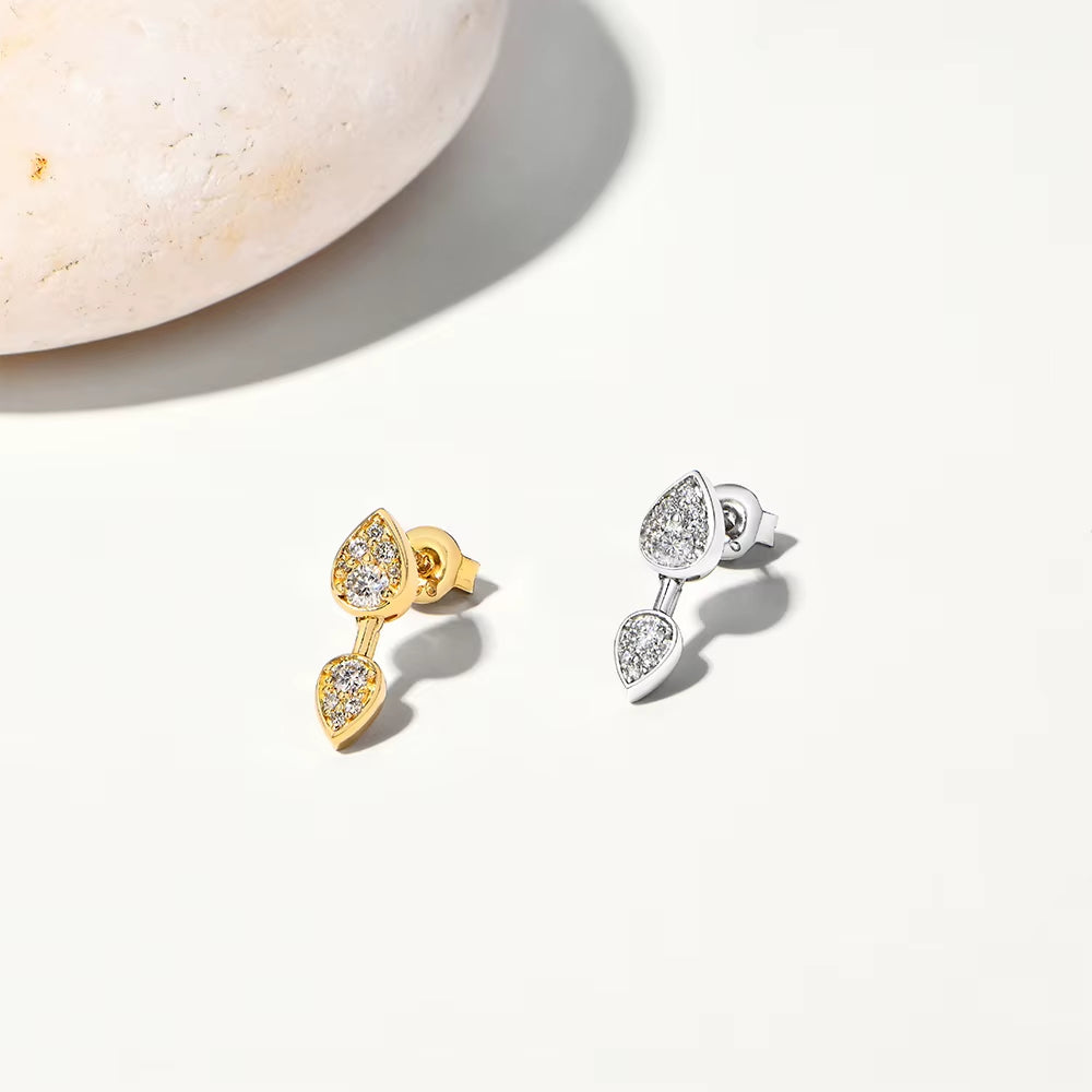 Classic Full Moissanite Stud Earring Double Teardrop Design S925 Sterling Silver 18Kgold Plated for Women Party Jewelry