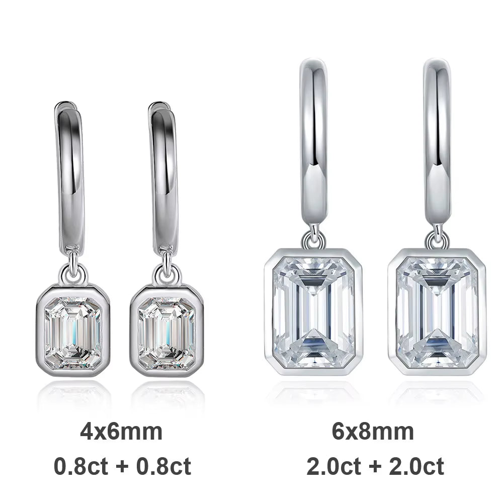 D VVS Emerald Moissanite Drop Earrings for Women GRA Certified Solid 925 Silver Plated 18K White Gold Hoop Drop Earring