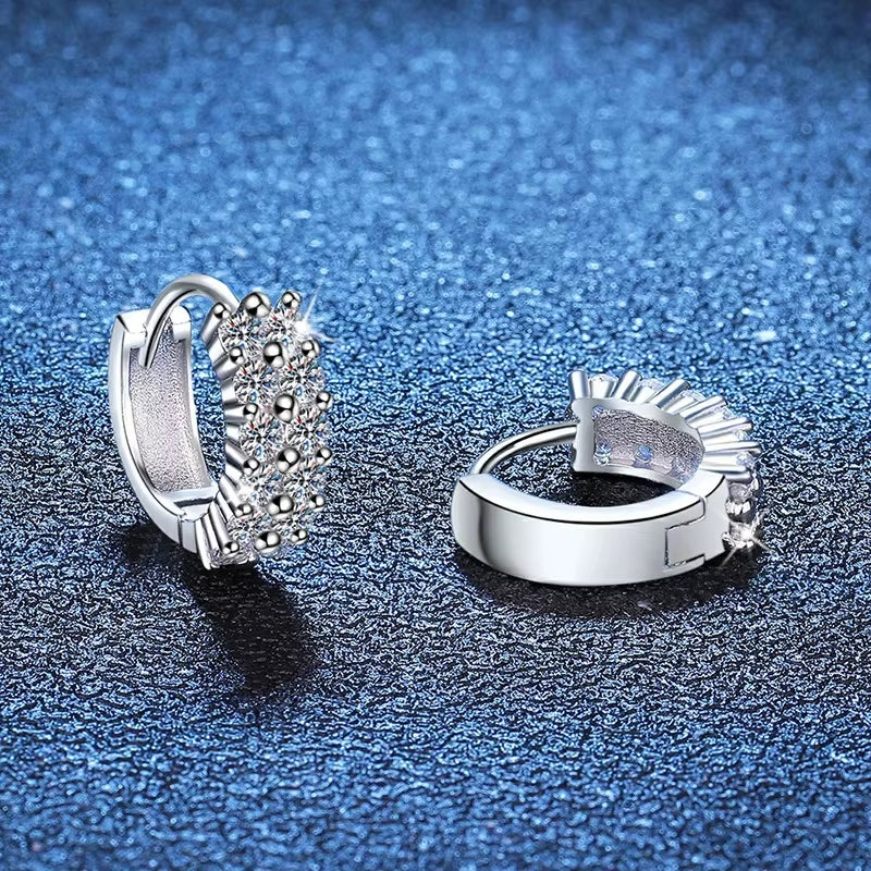 2Mm Full Moissanite Earrings Women Luxury Quality Party S925 Sterling Silver with White Gold Plated Hoop Wedding Earring