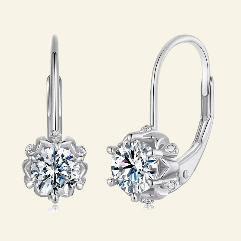 Platinum Plated Moissanite Flower Earrings for Women, round Cut Lab Diamond 925 Sterling Silver Hypoallergenic Earrings