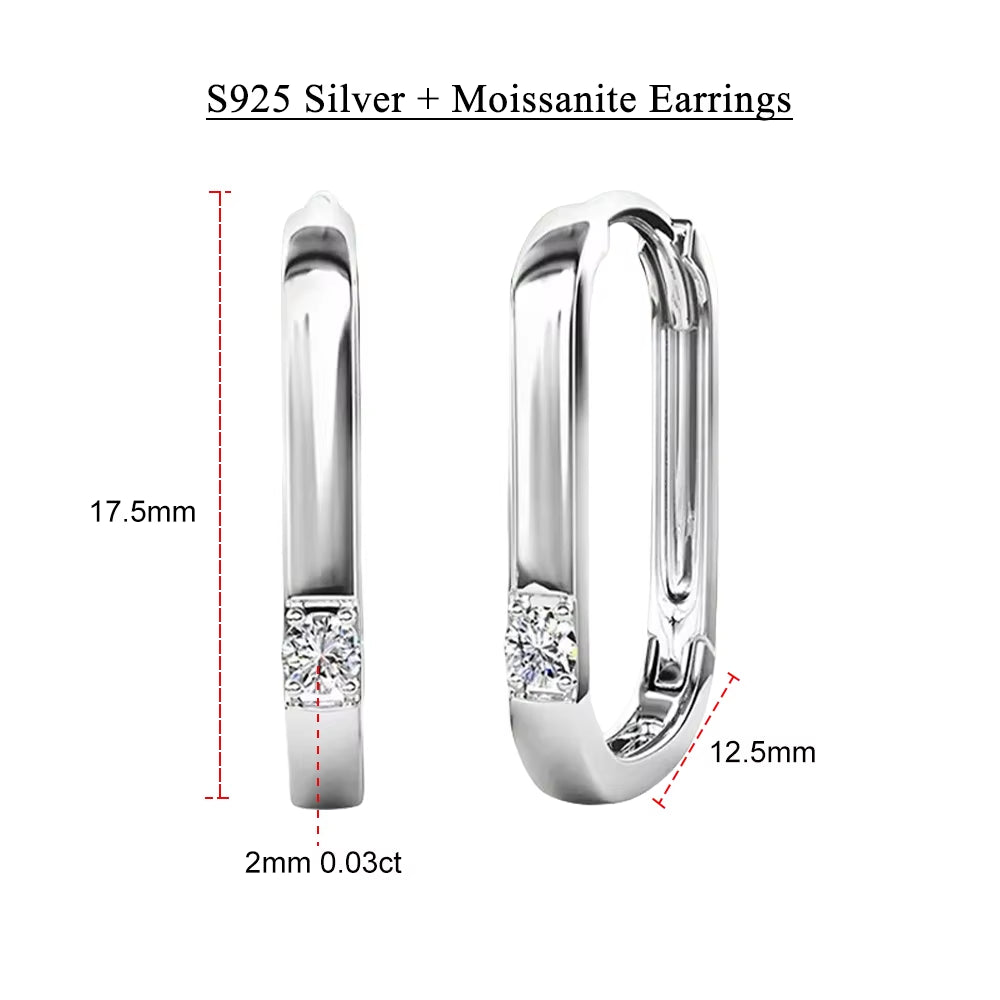 100% 925 Sterling Silver Moissanite Oval Hoop Earrings for Women High Quality Lab Diamond Rectangular Ear Buckles Trendy Jewelry