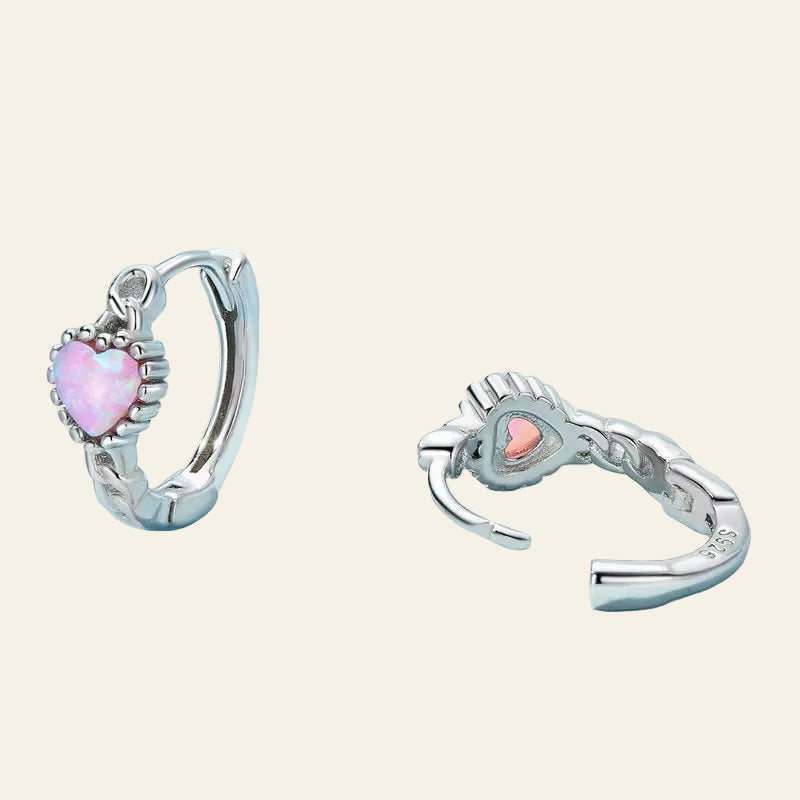 925 Sterling Silver Classical Heart Shape Pink Opal Hoop Earrings Bear Clover Studs Buckles with CZ Wedding Women Jewelry
