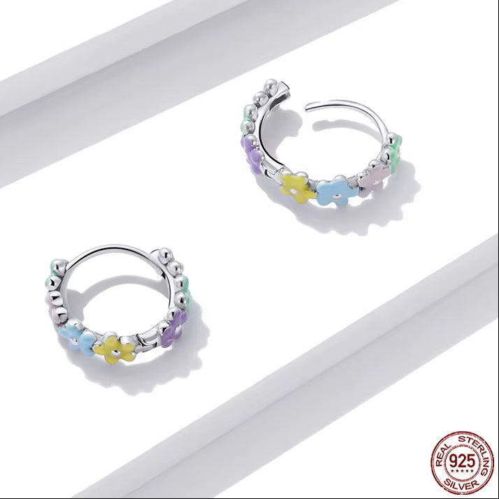 2021 New Pop Sweet Flowers Earrings for Girl Genuine 925 Sterling Silver Earrings Trendy Valentine'S Day Jewelry Gift