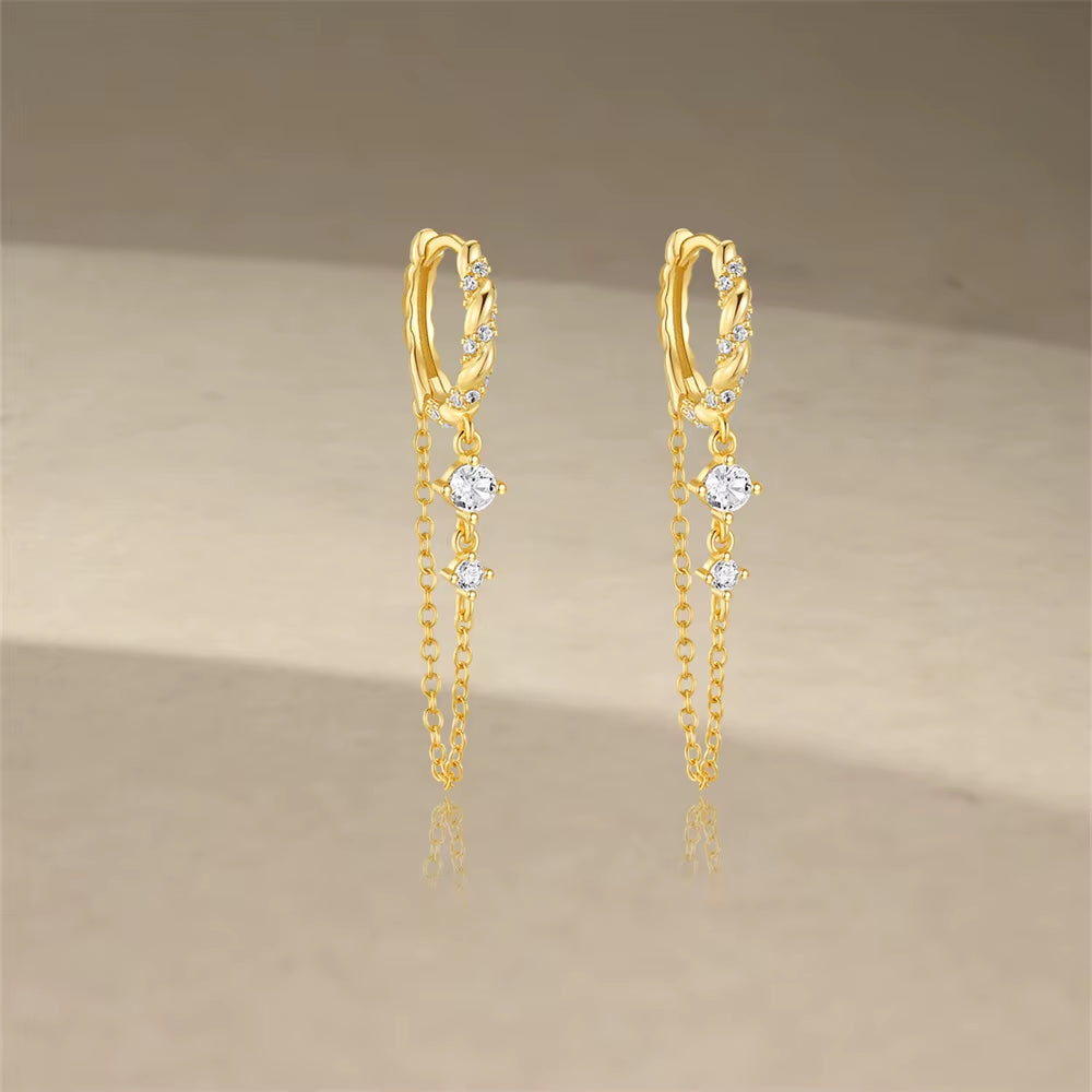 New Trendy Long Chain round Earrings for Women Jewelry 925 Sterling Silver anti Allergy Tassel Huggie Hoop Ear Gift to Her