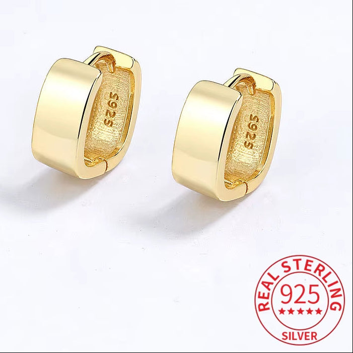 Real 925 Sterling Silver 18K Geometric round Hoop Earrings for Fashion Women Classic Fine Jewelry Minimalist Accessories