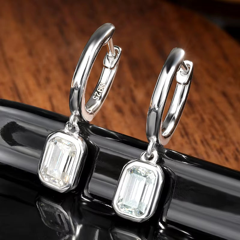 D VVS Emerald Moissanite Drop Earrings for Women GRA Certified Solid 925 Silver Plated 18K White Gold Hoop Drop Earring