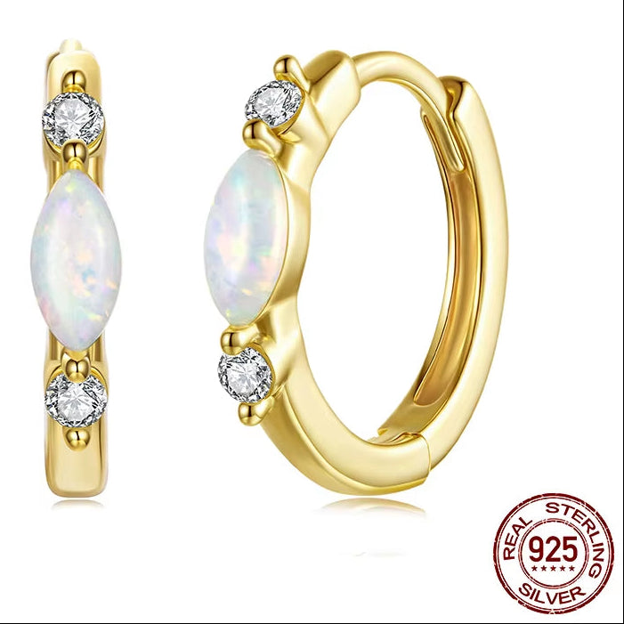 Moissanite Hoop Earring 18K Gold Oval Opal Huggie Earrings 925 Sterling Silver Jewelry for Women Hypoallergenic Gift
