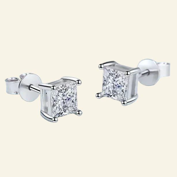 1Ct 2Ct Princess Cut Moissanite Earrings S925 Sterling Silver Plated with White Gold Plated Ear Studs for Women Jewelry