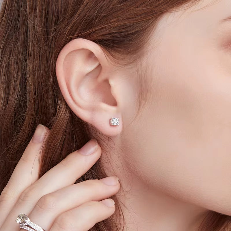 4 Prongs Moissanite Earrings for Women Solid 925 Sterling Silver 2CT VVS1 Lab Diamond Sparkling Classic Wedding Jewelry