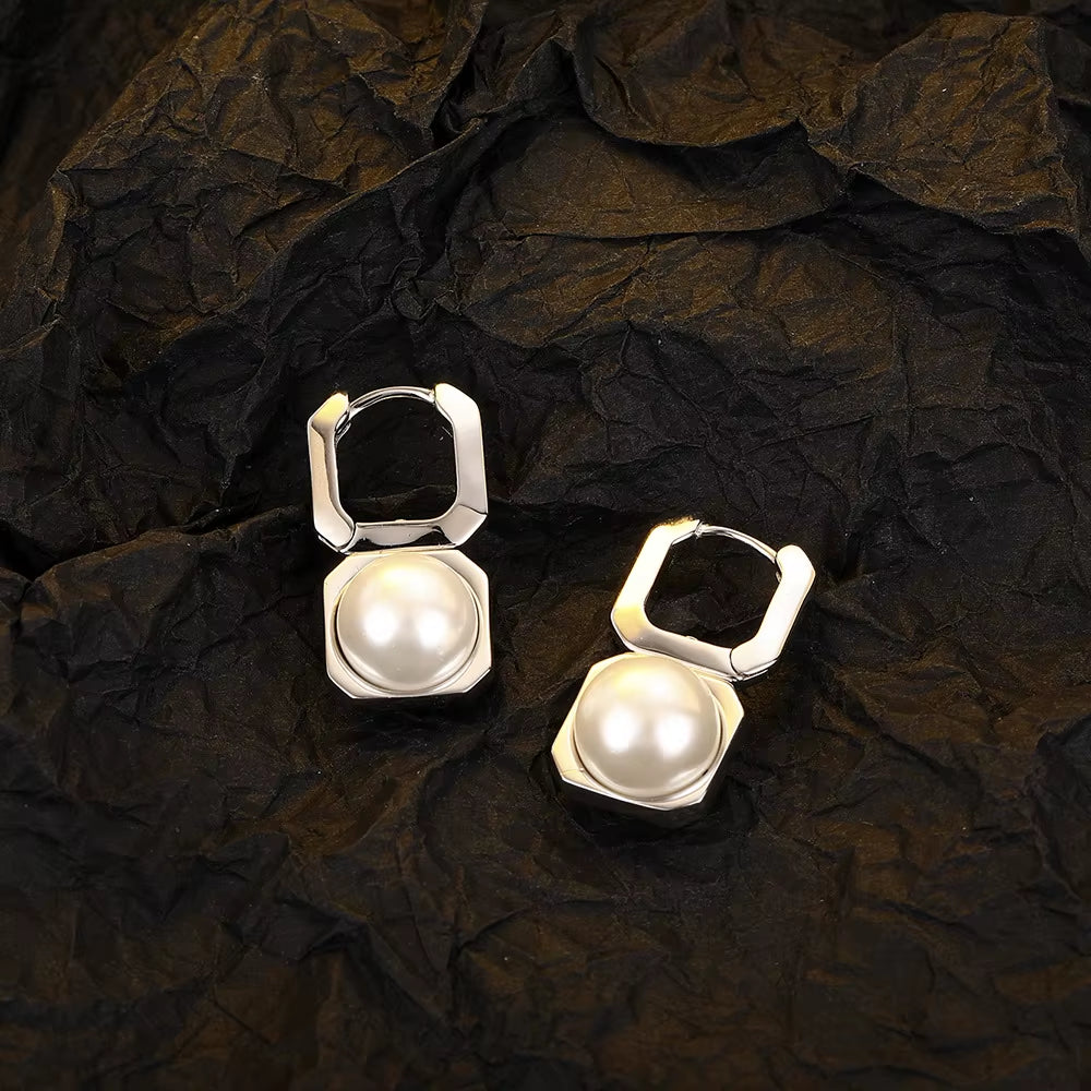 High Quality Jewelry Real 925 Sterling Silver Square Pearl Drop Earrings for Women Trendy New FQL23116