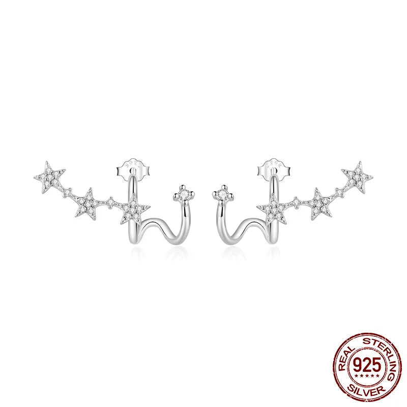 925 Sterling Silver Double-Layer Star Stud Earrings for Women Pave Setting CZ Birthday Gift Fine Jewelry BSE700