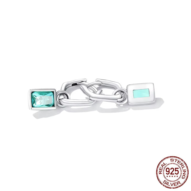 Solid 925 Sterling Silver Long Green Crystal Dangle Drop Earrings European Irregular Hoop Earring for Women Party Jewelry