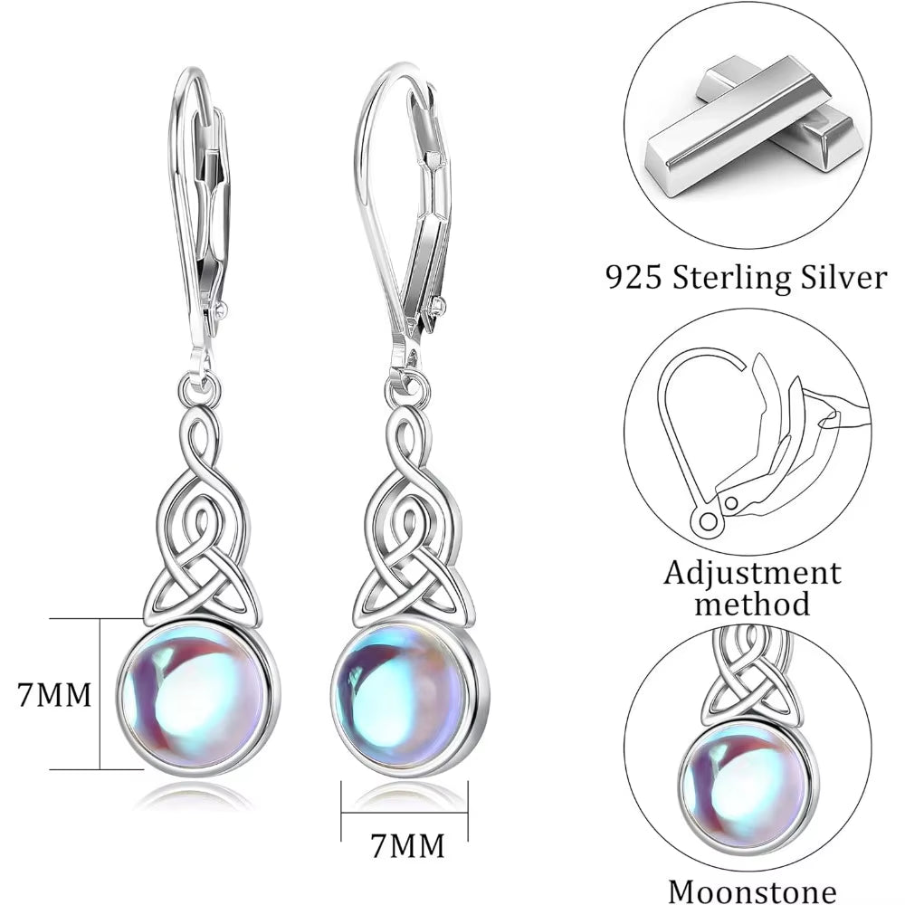 925 Sterling Silver Earrings for Mom Dangle Earrings Dainty Moonstone Earrings Vintage Earrings Mother'S Day Gift