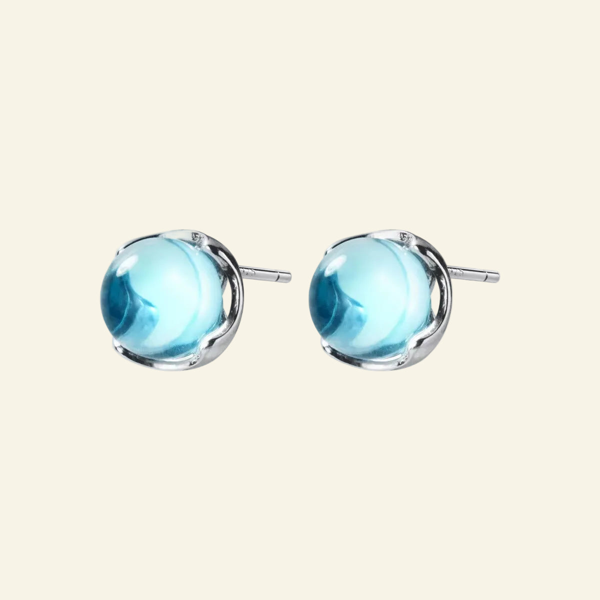 Luxury Blue Crystal Sky Color Opal round Stud Earrings Classic Charm 925 Sterling Silver for Women Trendy Jewelry Gift