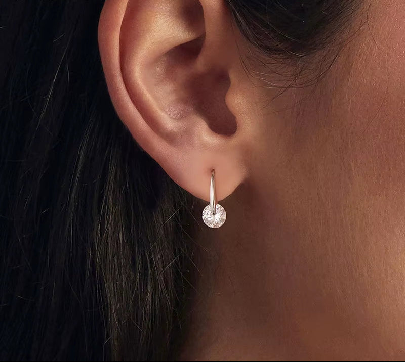 1CT Moissanite French Wire Hook Earrings Rotatable VVS1 Lab Diamond 925 Sterling Silver for Women Minimalist Jewelry Gift