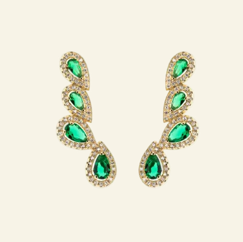 Bling Green Cz Stone Paved Teardrop Cubic Zirconia Long Climber Earrings for Women Romantic Fashion Luxury Women Jewelry