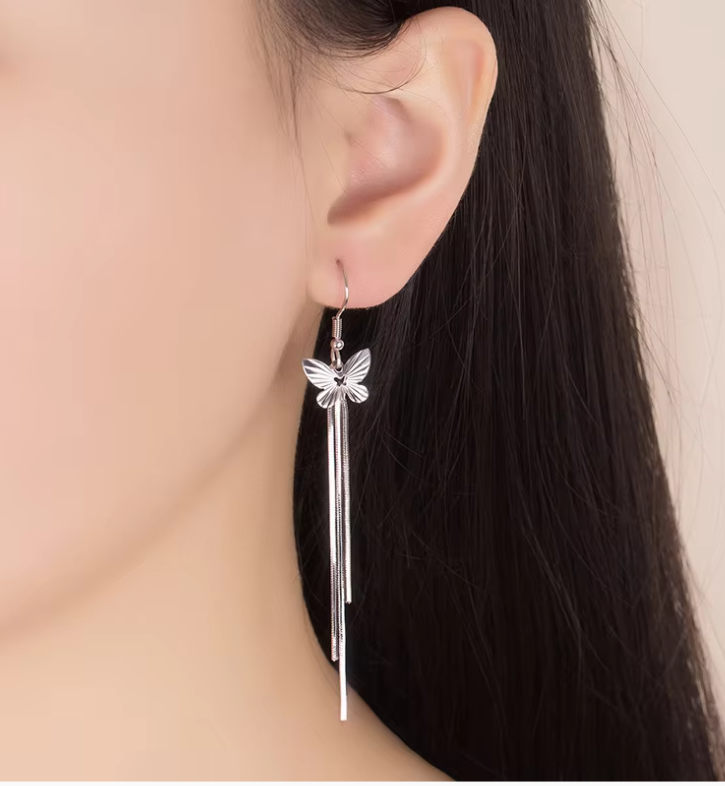 Lunaria Butterfly Drop Earrings™ 925 Sterling Silver Linear Dangles