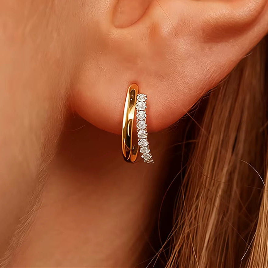 Full 1.2Mm Moissanite Earrings Classic Two Hoop Ear Studs for Women Sparkling Jewelry 925 Sterling Silver Plated 18K Gold