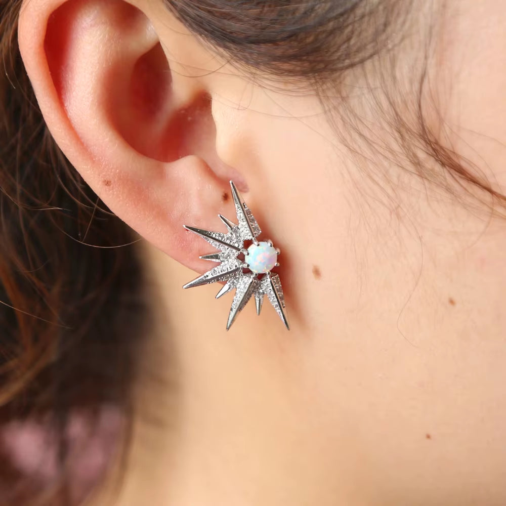 2025 Spikes Punk Sparking AAA Cubic Zirconia Opal Jewelry Stunning Sun Burst Earring Luxury Women Fashion Jewelry