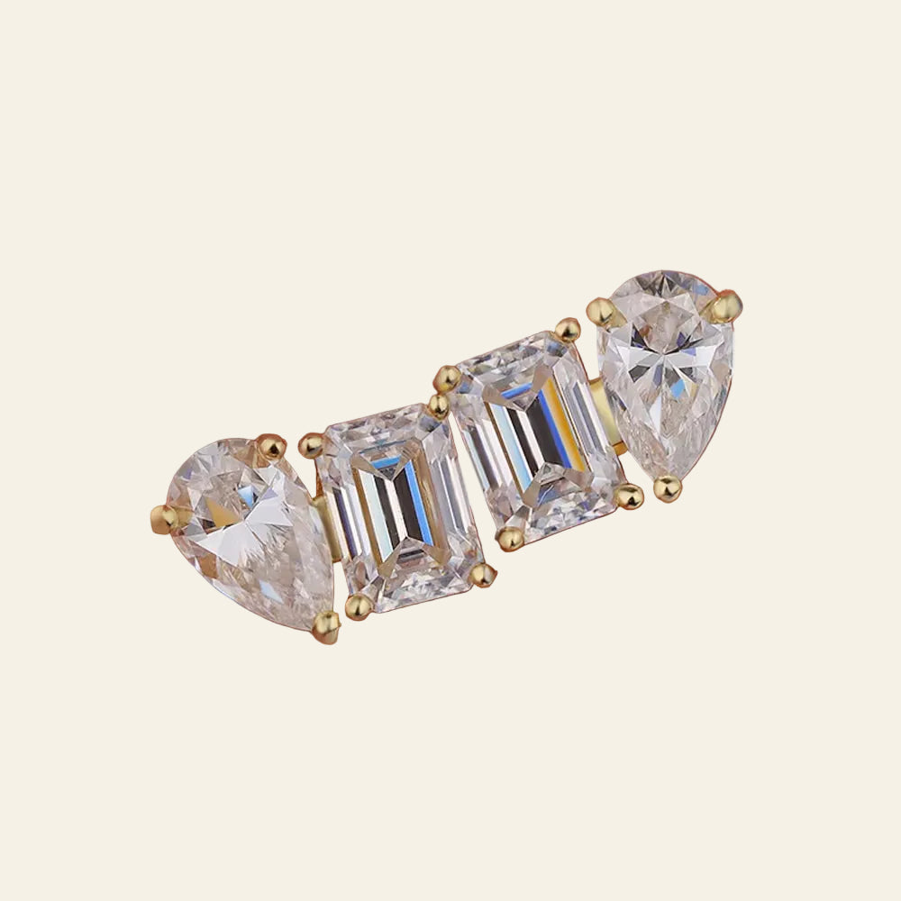 4CTTW Pear & Emerald Cut Moissanite Stud Earrings for Women 925 Sterling Silver Two Stone Ear Studs Party Wedding Jewelry Gift