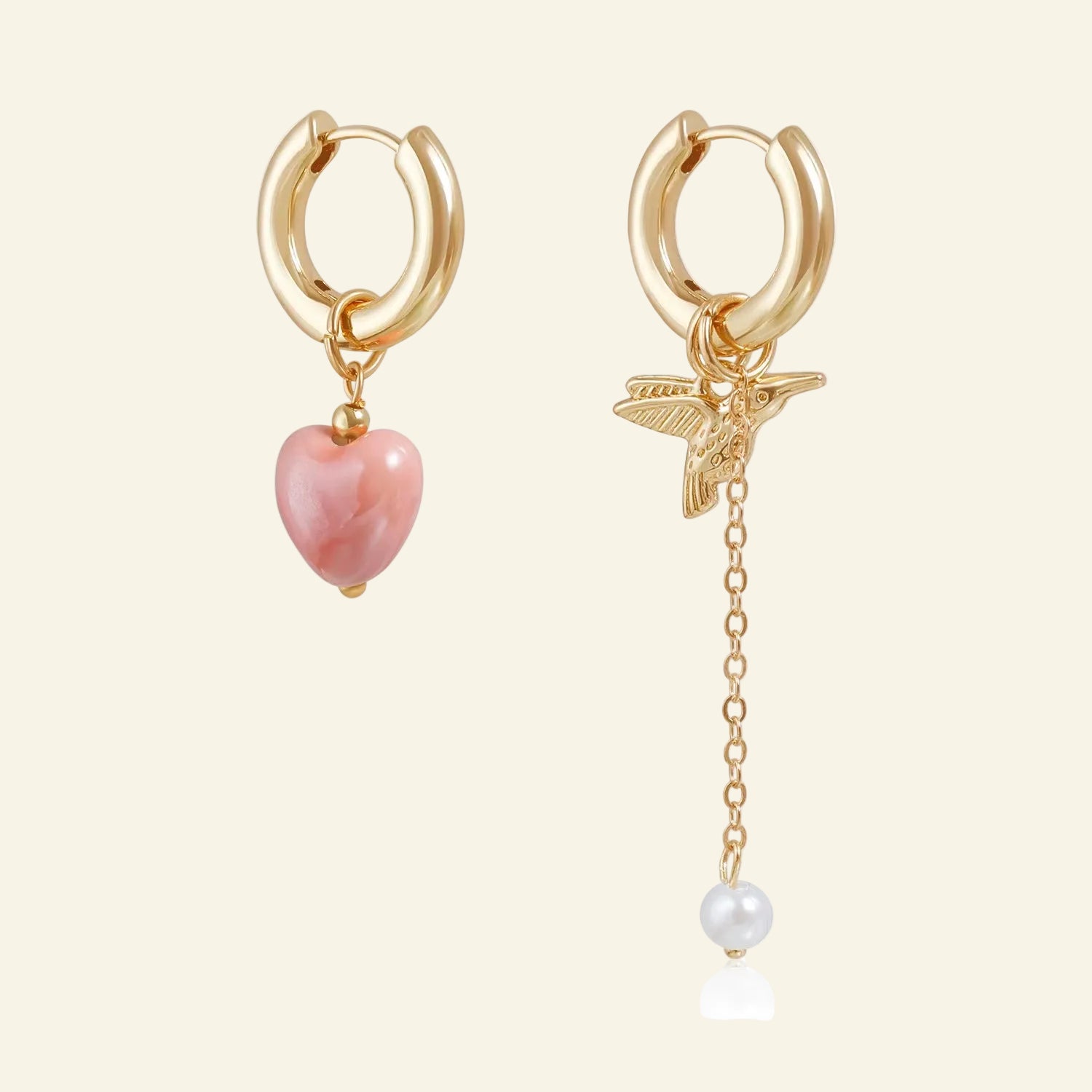 Trendy Bird Retro Design Earrings with Geometric Asymmetry Heart-Shaped Fashion Jewelry