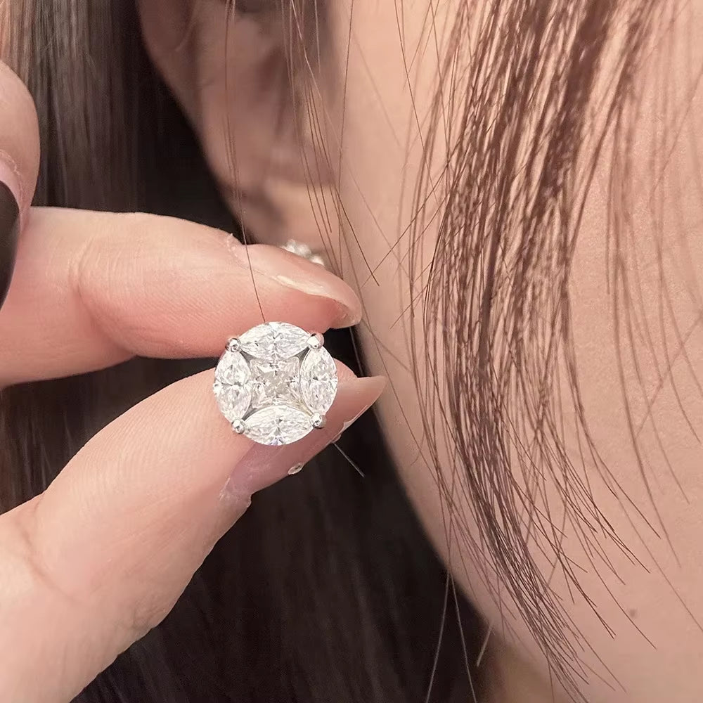 10Mm Cluster Star Moissanite Stud Earrings with Certificates 925 Sterling Silver Princess/Marquise Cut Diamond Earring for Women