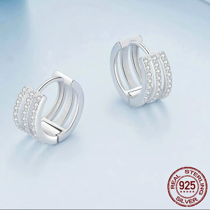 925 Sterling Silver Multi-Circle Ear Buckles Pave Setting CZ Hoop Earrings for Women Engagement Wedding Fine Jewelry Gift