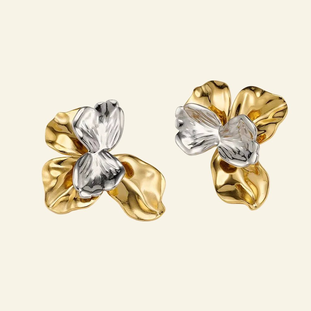 Auréline Fleur™ Two - Tone Flower Stud Earrings - AMORÉLUX
