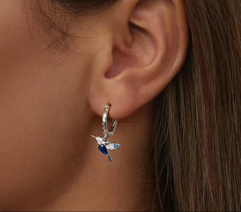 AzureFlight™ Hummingbird Hoop Earrings - AMORÉLUX