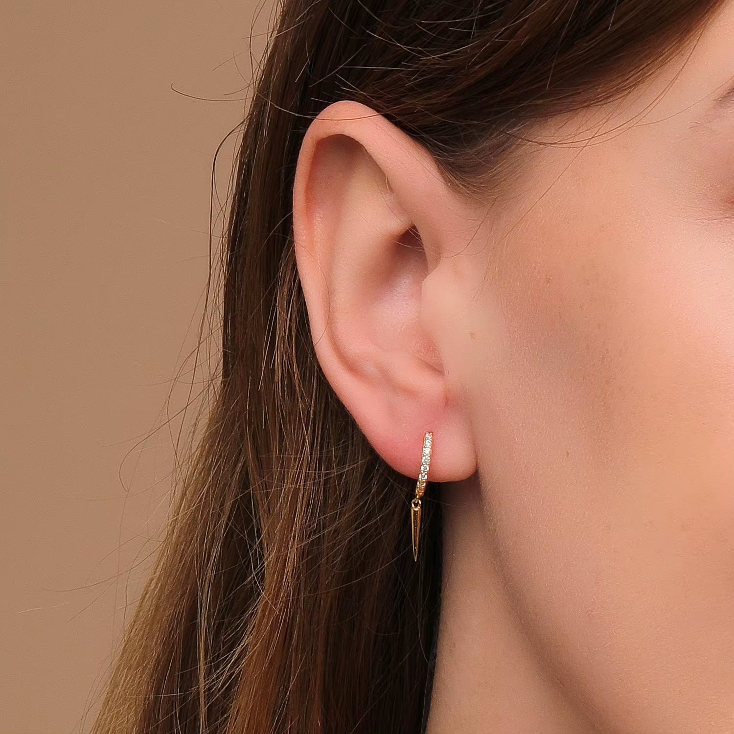 925 Sterling Silver Long Spike Cone Charm Dangle Earrings for Women Crimped White Zircons Set Circle Huggie Earrings Jewel