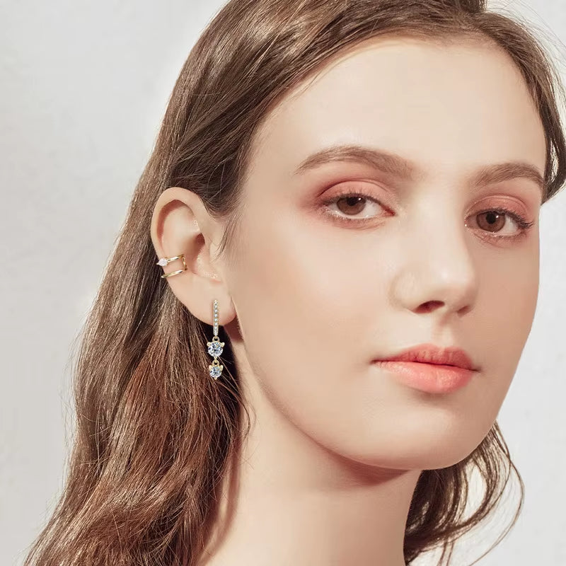 4Mm 5Mm round Moissanite Long Tassel Earrings 100% 925 Sterling Silver Women'S Hoop Dangle Earrings Wedding Jewelry Gifts