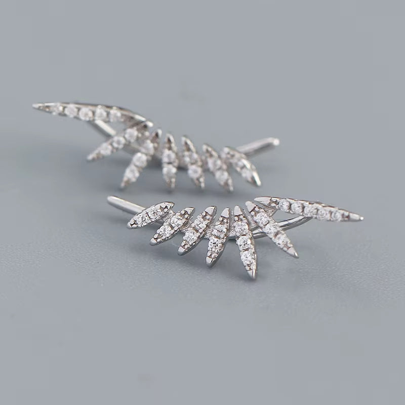 Real 925 Sterling Silver Zircon Arc Stud Earrings for Fashion Women Party Trendy Fine Jewelry Minimalist Accessories