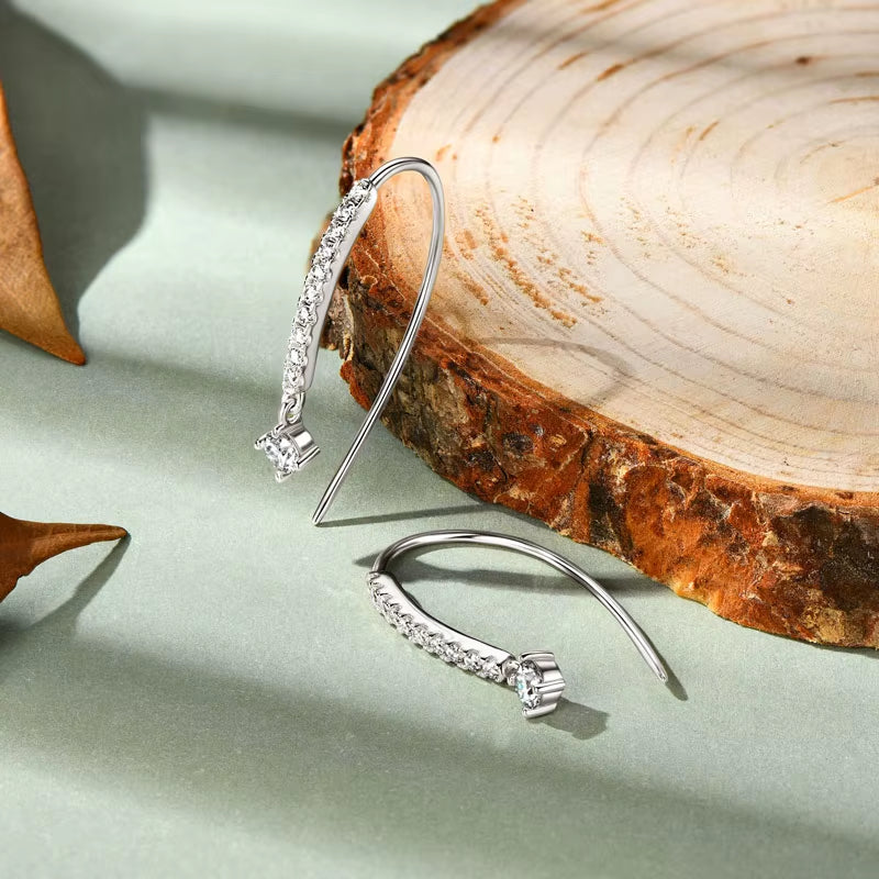 VVS1 round Moissanite U-Shaped Stud Earrings for Women Girls 925 Sterling Silver Earring Pendientes Fine Jewelry Gifts