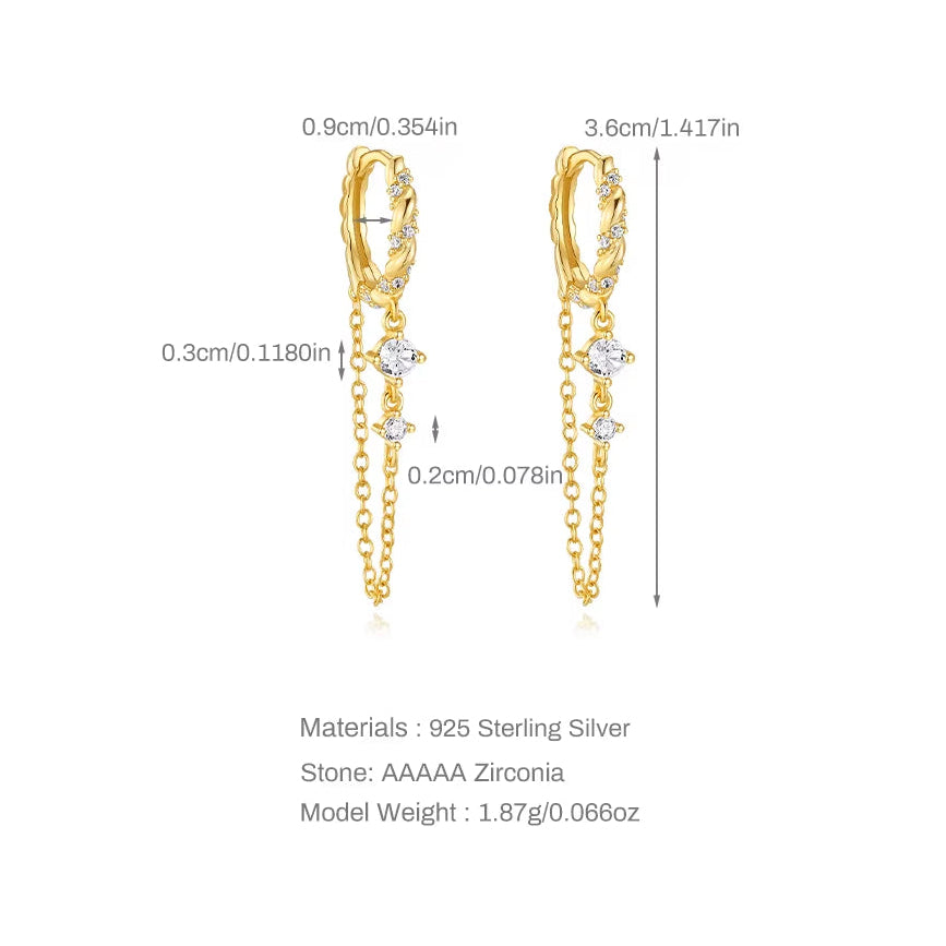 New Trendy Long Chain round Earrings for Women Jewelry 925 Sterling Silver anti Allergy Tassel Huggie Hoop Ear Gift to Her