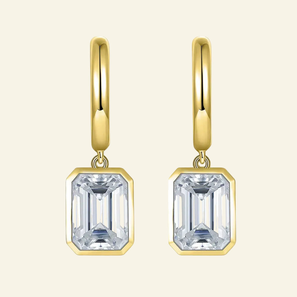 D VVS Emerald Moissanite Drop Earrings for Women GRA Certified Solid 925 Silver Plated 18K White Gold Hoop Drop Earring